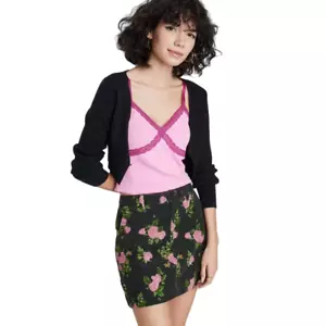 Women's High Rise Cord Mini Skirt Wild Fable Black Floral XS - Picture 1 of 3