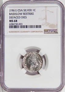 1961 CSA SILVER 1c NGC MS 68 BASHLOW RESTRIKE ~NEAT CONFEDERATE STATES RESTRIKE - Picture 1 of 2