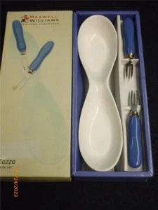 MAXWELL WILLIAMS BOW TIE SET BLUE CERAMIC & STAINLESS STEEL WHITE PORCELAIN NEW - Picture 1 of 1