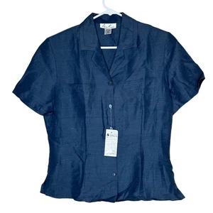 Camisa para mujer Anne Carson nueva con etiquetas de colección abotonada azul talla XL mezcla de seda/lino - Imagen 1 de 9