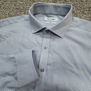 Twillory Button Down Shirt Mens Size 17 34/35 Blue Gray Non Iron Safe Cotton - Picture 1 of 7