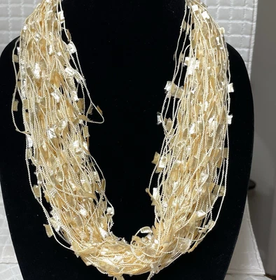 Womens Multistrand Fine Cord Shimmer Textile Fringe Ivory Necklace Dressy XMas - Image 1 of 4