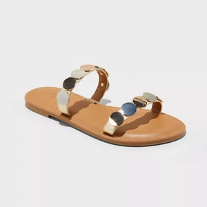 Women's Vivienne Two Band Flat Sandals - Universal Thread Gold/Silver 9 - Picture 1 of 5