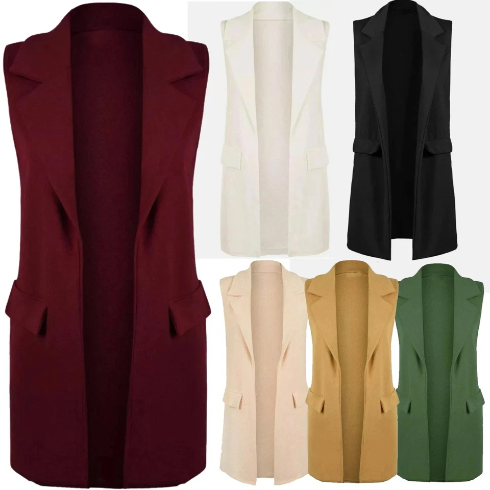 Women's Sleeveless Duster Formal Waistcoat Blazer Jacket Coat Plus Size - Image 1 of 1