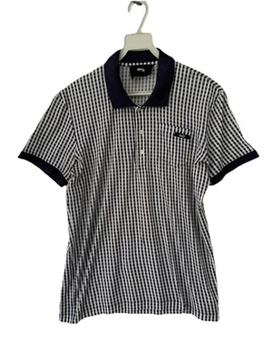 Мужская клетчатая рубашка-поло D&G Dolce & Gabbana темно-синяя белая с коротким рукавом размер S#76 - Изображение 1 из 4