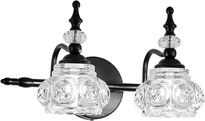 Vintage 2-Light Crystal Wall Sconce, Black Bathroom Vanity Light Fixture - Image 1 of 4