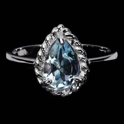 Black Friday 925 Sterling Silver Ring Sky Blue Topaz 9x6mm Natural Jewelry Sz 8 - Image 1 of 4