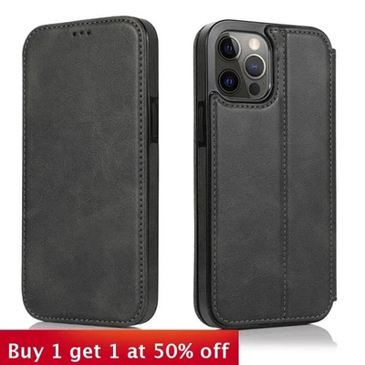 Magnetic Leather Flip Wallet Case For iPhone 16 15 14 13 12 Pro Max XS XR 87 New - Image 1 of 4