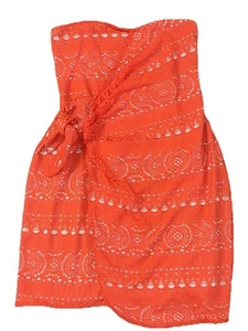 Free People Oceanside Strapless Ruched Dress Size M Crochet Lace Red Orange - Picture 1 of 5