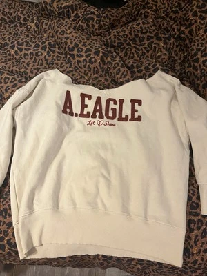 Sudadera para mujer American Eagle pequeña con logotipo blanco roto cuello redondo pulóver causal Foto 1 de 2
