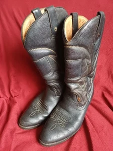 Vintage Levi's Black Leather Cowboy Boots with Orange Tag Men's Size UK 9 Spain - Picture 1 of 23