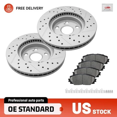 Front Drilled Brake Rotors Ceramic Pads for Toyota Prius Plug-In CT200H 2012-15 - Image 1 of 4