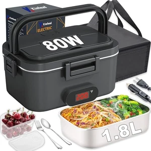 80W Tragbare Beheizte Elektrische Brotdose für Erwachsene mit 1,8L Behälter & Tasche, Schwarz - Bild 1 von 4