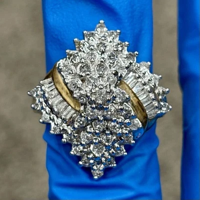 Vintage 1/2Ct 10k Yellow Gold Natural Diamond Cluster Cocktail Ring Size 7.5 THL - Image 1 of 4