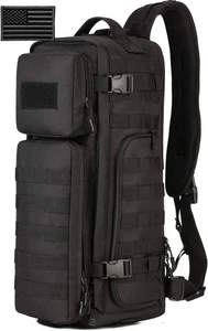 Protector Plus Tactical Sling Bag Military MOLLE Crossbody Pack Medium, Black - Picture 1 of 9