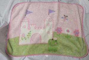 Just Born Plush Fleece Baby Girl Blanket Frog Castle Flower Pink Green Butterfly - Picture 1 of 2