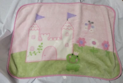 Cobertor de lã de pelúcia Just Born bebê menina sapo castelo flor rosa verde borboleta - Imagem 1 de 2