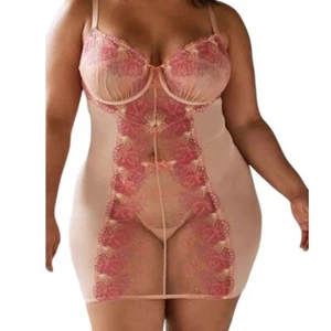 TORRID CURVE Nude Floral Embroidered Mesh Chemise Lingerie Size 2X 18-20 NEW - Picture 1 of 13