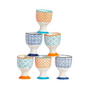6x Hand-Printed Egg Cups Japanese Porcelain Breakfast Crockery 5.5cm 3 Colours - Picture 1 of 7