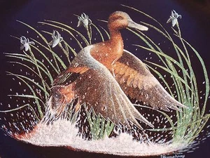 BEAUTIFUL 1992 ON THE WING DUCK PLATE TOMMY HUMPHREY WONDROUS MOTION 6 GOLD TRIM - Bild 1 von 6