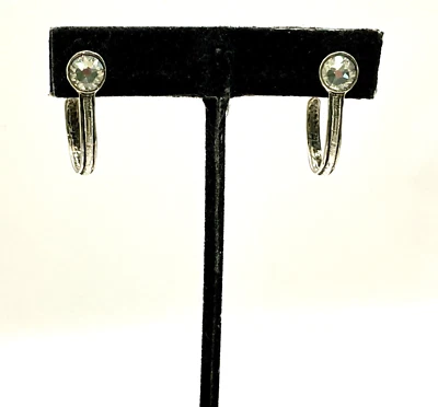 BM06 Israel 925 Sterling Silver And Faceted Clear Topaz Hoop Earrings - Image 1 of 4