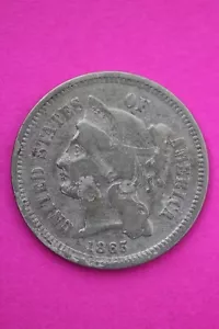 1865 Three 3 Cent Nickel Scarce Semi Key Date Type Coin Philadelphia Mint 174 - Picture 1 of 4