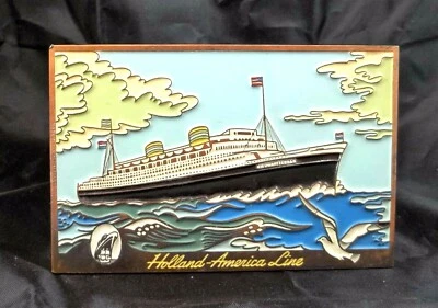 Holland America LIne MS Nieuw Amsterdam Vintage Copper Enamel Plaque - Image 1 of 2