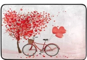 Kcldeci Valentine's Day Doormat Bath Mat 23.6 x 15.7 inch Bike Heart Tree Floor - Picture 1 of 4