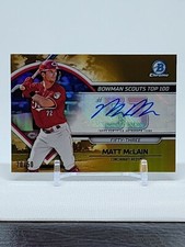 Matt McLain 2023 Bowman Chrome Scouts Top 100 GOLD AUTO RC /50 Reds Rookie BTP53