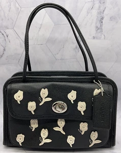 Coach Cady Floral Applique Black Leather Handbag - L1493 - 34454 - Picture 1 of 24