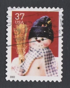 U.S.  Stamp -- Scott # 3685 --- 2002 -- 37¢  --- Snowman with Blue Plaid Scarf - Picture 1 of 1