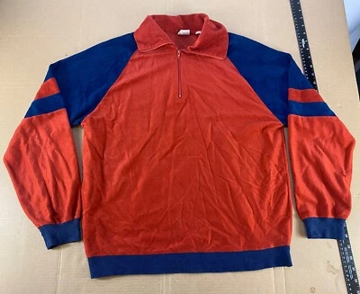 Vintage 60s 70s Velvet Velour Knit Mod Atomic Orange Surf Stripe Shirt Men’s L - Image 1 of 4