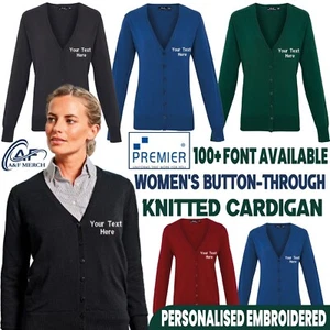 Personalised Custom Embroidered Premier Women's Button-through Knitted Cardigan - Picture 1 of 15