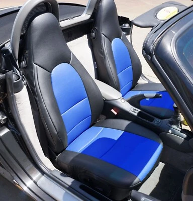 for PORSCHE BOXSTER 911 996 986 1997-2004 BLACK/BLUE IGGEE CUSTOM SEAT COVERS - Image 1 of 4