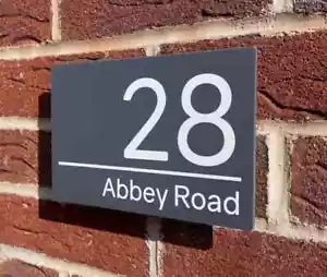 House Signs Plaques Contemporary Door Numbers Grey Personalised Name Door Plaque - Picture 1 of 8