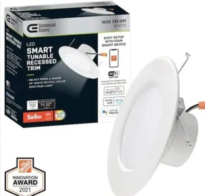 Commercial Electric 5/6 in. Smart Color Selectable CCT LED Recessed Light Trim - Picture 1 of 10