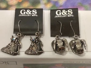 Pendientes colgantes vintage G&S joyería mfg. Parca y cabezas de cerdo nuevos de Lote Antiguo 1987 - Imagen 1 de 6