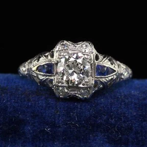 Antique Art Deco Platinum Old European Diamond Engagement Ring - Picture 1 of 6