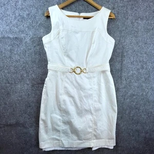 Chetta B Dress 12 White Cotton Belted Lined Sleeveless Y2K 90s Career Classy - Picture 1 of 6