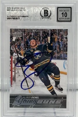 Autógrafo firmado por Jack Eichel 2015-16 Upper Deck Young Guns #451 RC BAS grado 10 Foto 1 de 2