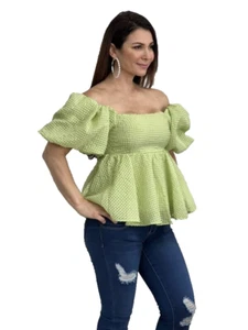Green Blouse with Puff sleeves Sale Price - Picture 1 of 3
