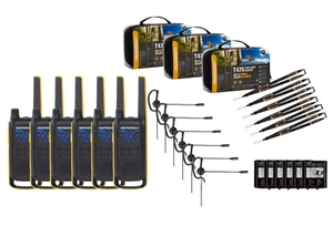 Motorola T475 Two Way Radio 6-Pack Walkie Talkies Black/Yellow Rechargeable - Picture 1 of 5
