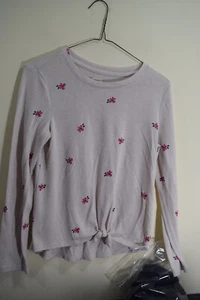 Gap Kids GIRLS XXL 14-16 Light Weight Pullover Sweater Beige Pink Flowers FLAW - Picture 1 of 10