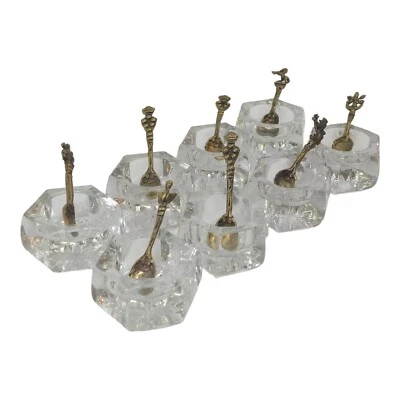 老式意大利盐窖带勺子水晶玻璃 8 件装 — 第 1/4 张图片