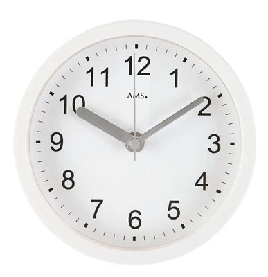 AMS 5927 Baduhr Funk Wanduhr Tischuhr analog wasserdicht weißes Gehäuse - Bild 1 von 2