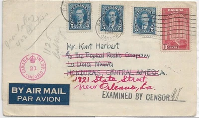 1941 German Internee, Camp N, Ottawa, Canada to La Lima Nueva, Honduras (C6373) - Image 1 of 4