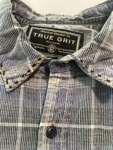 TRUE GRIT dunkelblau/cremefarben dicker kariertes Flanell Cord Hemd M - Bild 1 von 5