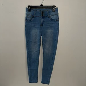 Pantalones de mezclilla de bambú para mujer 7/8 azules ajustados elásticos informales preppy - Imagen 1 de 7