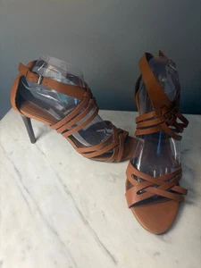 Ralph Lauren Saba Strappy Sandals Brown Cushion Soft High Heel 9.5 B - Picture 1 of 10