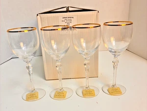 Lenox Monroe Wine Glasses w/Gold Rim, Set Of 4 Twisted Stem 7.5/8" NIB - Picture 1 of 9